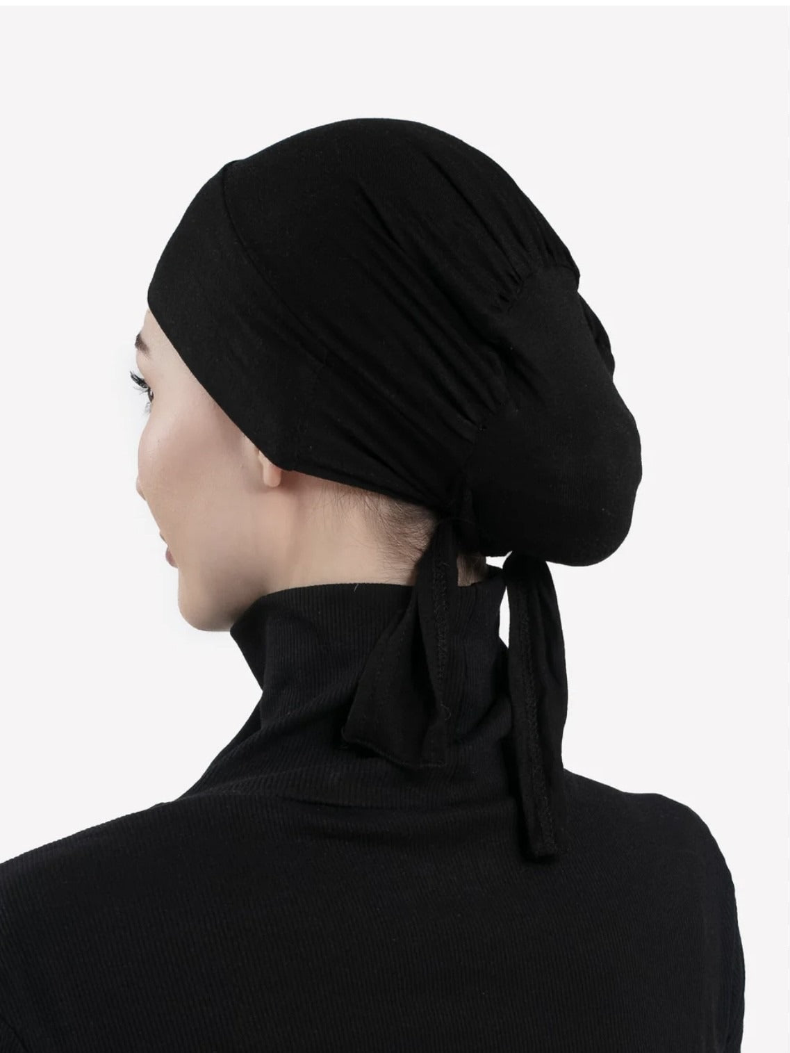 Hijab Cap with tie back- Black – LAYYAN COLLECTION