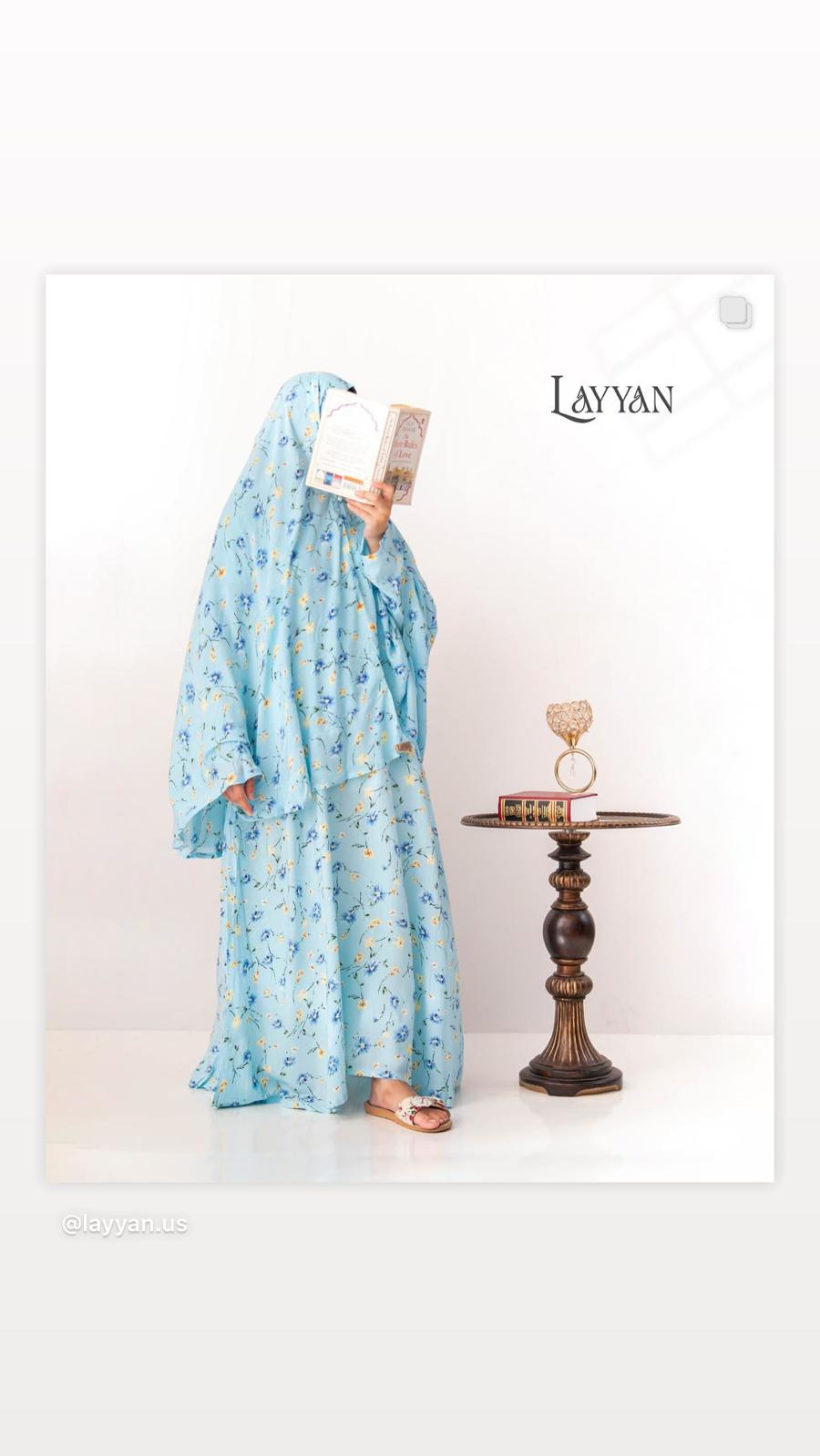 Hajj Abaya - Blue Floral – LAYYAN COLLECTION